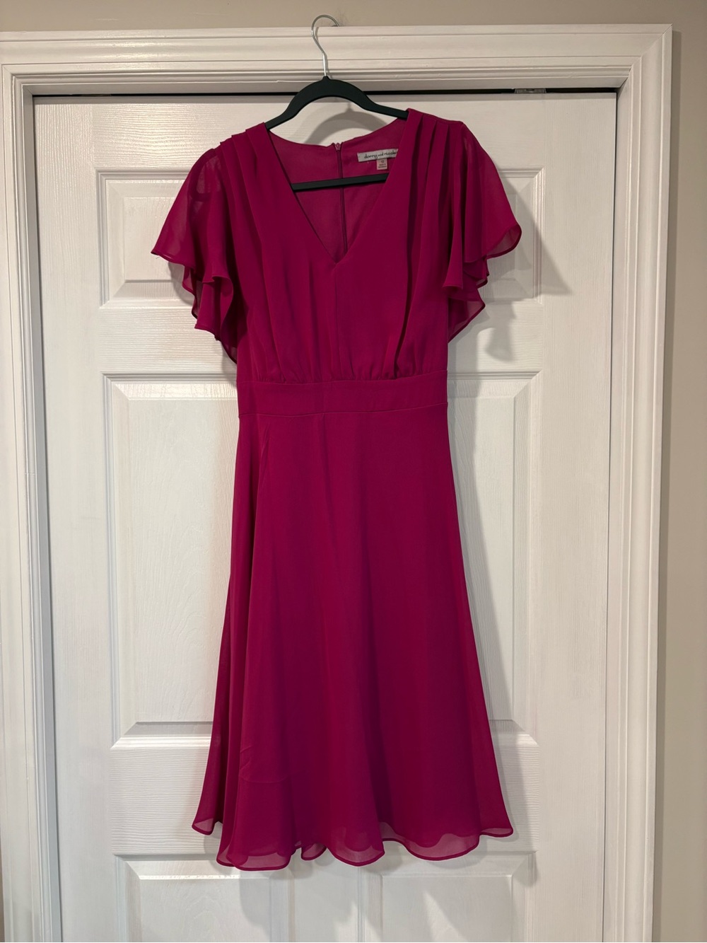 Danny & Nicole Magenta V-Neck Flutter Sleeve Midi Dress